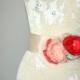 Dress sash, Coral, mint, champagne and peach bridal sash, fabric flower wedding dress sash