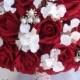 2pcs Wedding Bridal Bride Bouquet Groom Boutonniere Gem Jewelry Jewel RED WHITE