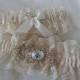 Wedding Garter Set,Ivory Chantilly Lace With Champagne Chiffon Applique
