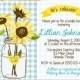 Sunflower Mason Jar Bridal Shower Invitation - Blue Gingham Plaid - Wedding Shower Invite - Summer Picnic - 1264 PRINTABLE
