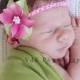 Pink and Green Flower Headband Halo, Newborn Photo prop
