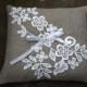 Natural Grey Linen Wedding Pillow With Flower Lace - Ring Bearer Pillow - Wedding Ring Pillow