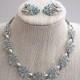 Blue Floral Bouquet Demi Parure - Silver Enamel Necklace and Earrings - Vintage 1970s Matching Set