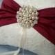 Ivory Dark Red Ring Bearer Pillow Lace Ring Pillow Pearl Rhinestone Accent Cranberry Apple Red