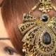 Gold/Black Crystal Pearl Indian Side Matha Patti Tikka Passa Head Chain Jewelry Bridal Prom