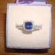 Diamond Cut Square Cut Blue And White Sapphire 925 Sterling Silver Halo Engagement Wedding Ring Set Sizes 6 and 7