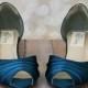 Custom Wedding Shoes -- Tealness D'Orsay Style Kitten Heel Peep Toe Wedding Shoes