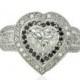 Heart Diamond Engagement Ring, Diamond Heart Ring, Black Diamond Ring, Diamond Halo Engagement Ring, Statement Ring - LS3640