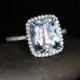 Flawless Aquamarine Engagement Ring Diamond Halo Ring in 14k White Gold Aquamarine Cushion 11x9mm and Diamonds
