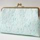 Mint Green Wedding Party / Bridesmaid Chantilly Lace Clutch, choose your own initial option / Fall Bridesmaid Gift / Vintage Wedding