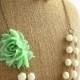Mint Green Statement Necklace Beaded Flower Necklace Double Strand Rustic Wedding Jewelry Mint Bridesmaid Jewelry
