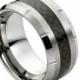 10MM Tungsten Wedding Band Comfort Fit Black Carbon Fiber Inlay Beveled Edges Promise Engagement Ring for Men Women SNUJDTIOQ