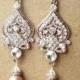 Champagne Wedding Earrings, Pearl Wedding Jewelry, Silver Chandelier Bridal Earrings,Vintage Inspired Bridal Jewelry, JACQUELINE