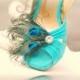 Fancy Peacock & Teal Shoe Clips. Couture Bride Bridesmaid Spring Trend, Stylish Bridal, Burlesque Rockabilly Bronze Metallic, Girlfriend BFF