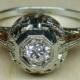 Vintage Antique .25ct Old Mine Cut Diamond 18k White Gold Engagement Ring 1920's Art Deco Filigree