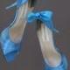 Wedding Shoes -- Beyond the Sea Blue Peep Toe Wedding Shoes with Matching Bown on the Heel