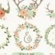 Rustic Wedding Clipart. "WEDDING CLIPART". Floral Antlers, Floral Wreaths, Arrows. 14 images, 300 dpi. Eps, Png files. Instant Download.