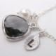 Bridal Jewelry Gray Glass Pendant and Stamped Initial Bridesmaid Necklace