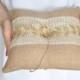 Burlap Ring Pillow Gold leafs Burlap Bearer Pillow Ring Cushion with Lace Ring pillow Woodland / Rustic / Cottage style Weddings