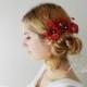 Embroidered Red Lace Wedding Bridesmaid Flower Hair Clip with Rhinestone  Bridal Hair Accessory