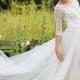 JOL263 Romantic bateau neck illusion lace back long sleeves wedding dress