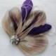 CICILY Gray and Purple Peacock Feather Hair Clip, Feather Fascinator