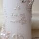 Wedding memorial candle in white and blush pink with crystals, custom personalized memory candle, wedding reception
