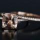 RESERVED For Kerri Aquamarine Engagement Ring Diamond Wedding Band Set 14k Rose Gold Cushion 8mm and Diamond Half Eternity Ring