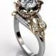 14k three tone white, rose and yellow gold diamond unusual flower engagement ring, bridal ring, wedding ring ER-1078-8