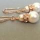Rose Gold Pearl Earrings Bridal Wedding earrings with CZ rhinestone hooks your choice of color blush wedding jewelry