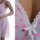 As new delightfully feminine silky soft sheer white and pink polka dot nylon and delicate white lace detail 1960's vintage full slip - 3311