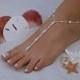 Barefoot Sandal - Simply Elegant  White Pearls and Silver Beads Destination Wedding, Beach Wedding, Bridal Beach Sandal, Bridal Shoes