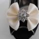 Handmade bow shoe clips with rhinestone center bridal shoe clips wedding accessories in ivory