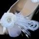 Rosemary - Bridal Gardenia flower Set of 2 Shoe Clips with Rhinestone Ostrich Feathers Beads Spray