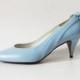 Vintage 80s Light Blue Wedding Shoes with Bow Genuine Leather Pointed Pumps Pale Blue High Heels Mother of the Bride Shoes EUR 38 UK 5 US 7