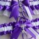 Firefighter Wedding Garters Maltese Cross Charm Handmade Purple White Garters