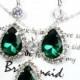 Bridesmaid jewelry Green emerald  silver Earrings & Necklace SET ,Drop, Dangle, Glass Earrings, bridesmaid gifts,Wedding jewelry
