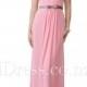 Pink Strapless Chiffon A-line Floor Length Bridesmaid Dress with Bow Belt