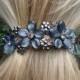 Dark Grey Moonstone Floral Rhinestone Hair Barrette Accessory Crystal Swag Ponytail Holder Wedding Bridal Hair Clip Flower Hair Jewelry