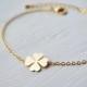 Four leaf clover bracelet in gold, Lucky charm, Everyday jewelry, Bridesmaid jewelry, Wedding bracelet
