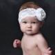 White Christening headband, Newborn Headband, Baptism headband, flower girl, Newborn Photo Prop, Baptism Christening, white hair bow