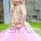 Pink and Gold Flower Girl Dress Lace Handmade Wedding Flower Girl  Dress Lace Tutu Flower Girl Dress  All Sizes  Girls