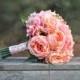 Silk Wedding Bouquet, Wedding Bouquet, Keepsake Bouquet, Bridal Bouquet, Coral Rose and Pink Hydrangea Wedding Bouquet made of silk flowers.