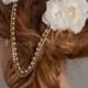 Gold Bridal Pearl and Rhinestone Hair Drape, Bohemian Headpiece, Bridal Halo, Silk Flower Wedding Headband - Antonia