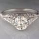 Antique 1.58 ctw Edwardian Engagement Ring in Platinum with Certified 1.33 ct J VS1 Old European Cut Diamond; Engraving; Filigree TS28