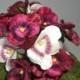 2 Vintage Style Nosegay Velvet Pansies bouquet Berry Red New old Stock