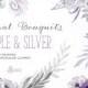 Purple & Silver Floral Bouquets. Digital Clipart. Hand painted, watercolour flowers, wedding diy elements, gray, invite, printable, grey