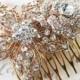 Rose Gold Wedding Hair Comb, Accessories, Rose Gold Hair Comb, Pink Gold, Champagne, Rhinestones, Crystal, Garden Flower Comb - Tadako