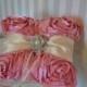 Ring pillow-Light Pink Ruffle Ring holder with Ivory ribbon and Crystal Brooch