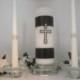 Diamond Studded Cross unity candle set with diamond studded tapers to match with black vinyl